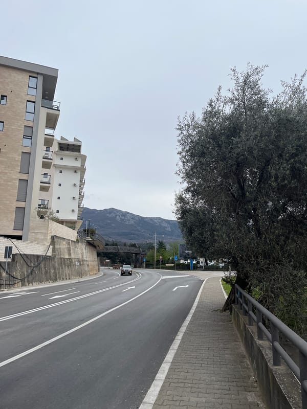 Street scene captured in Boreti, Montenegro shows curved road