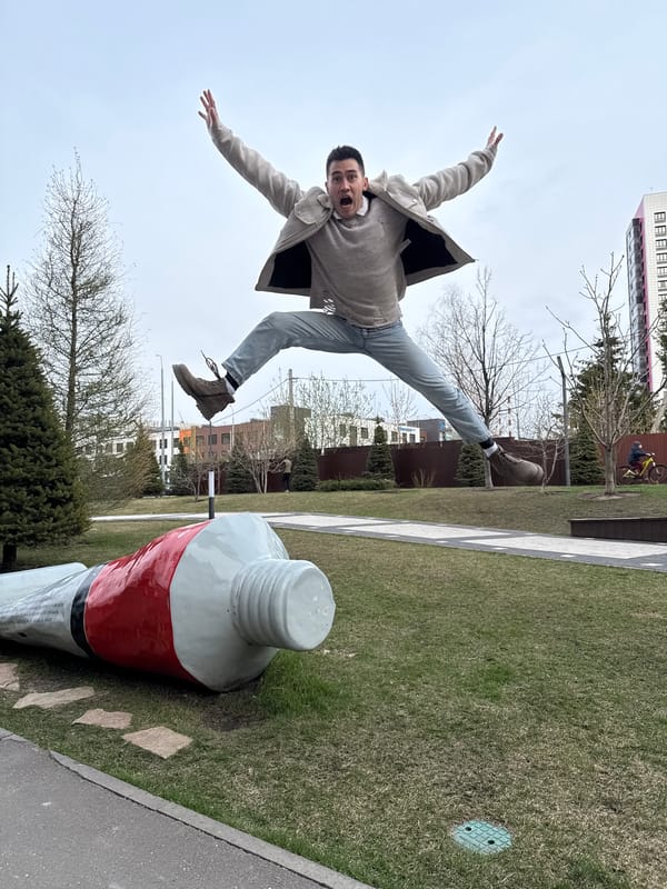 Young man enjoys playful afternoon in Kazan park