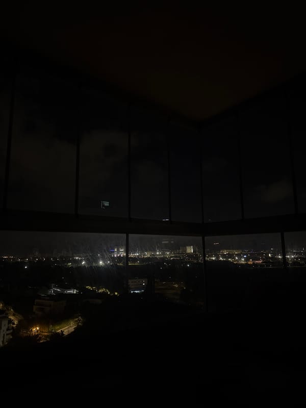 Nighttime cityscape viewed from high-rise building in Ramat Gan