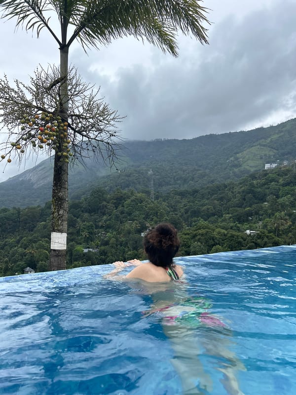 Rainy morning pool session in Anachal's mountain resort