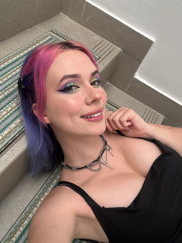 Woman with pink-purple hair photographed in Zagreb