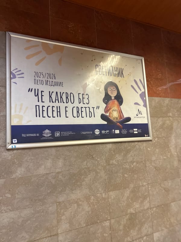 Morning cultural venue visit in Sofia captures film festival posters, meal