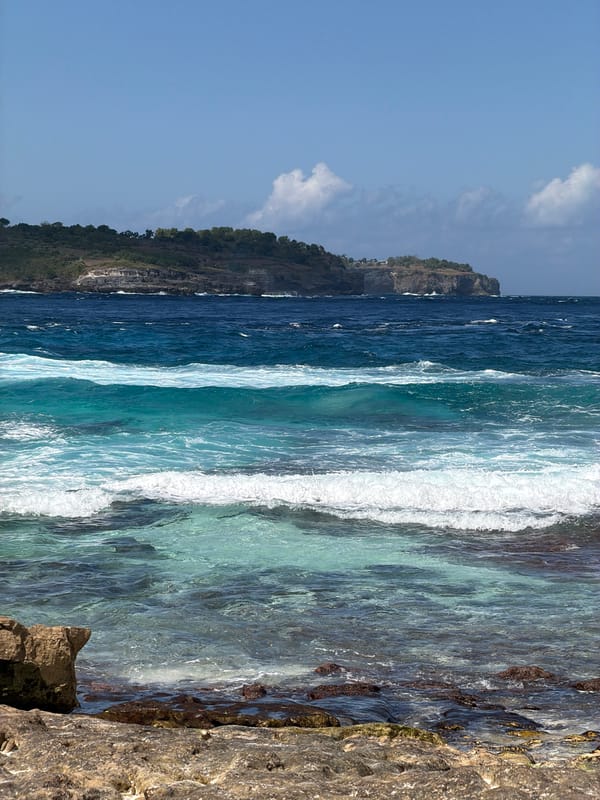 Rocky coastline beach day with portraits and ocean scenery