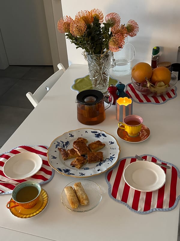 Meal setting with protea flowers observed in Tel Aviv