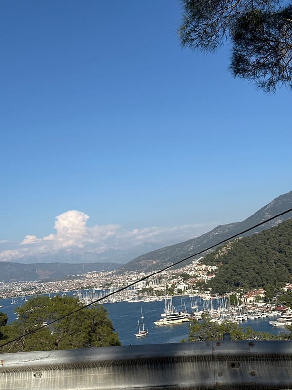 Clear skies observed over Fethiye harbor from elevated viewpoint