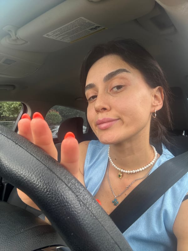Quick car selfie series in Tbilisi, same outfit, multiple angles