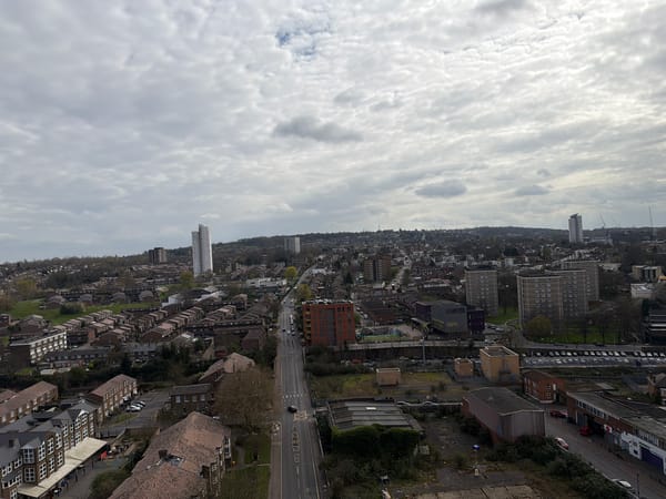 Overcast day view of suburban London neighborhood captured