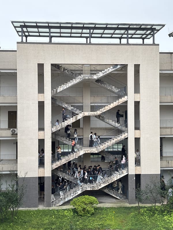 Students gather in building stairwell in Jiangjin, China