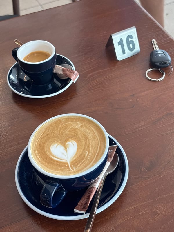 Early morning coffee break captured at Thai cafe