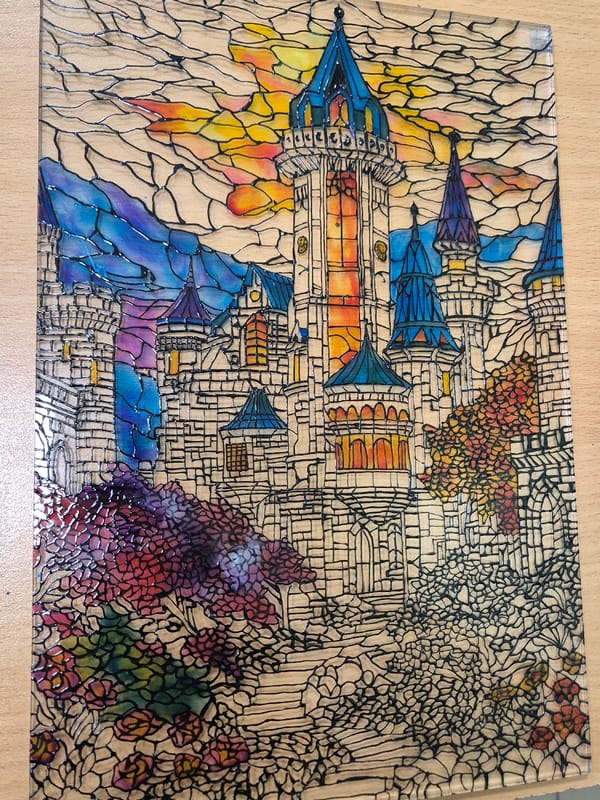 Fantastical stained glass artwork photographed in Pavlikeni, Bulgaria