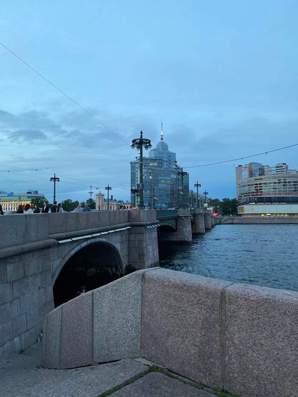Saint Petersburg waterfront and architecture at dusk