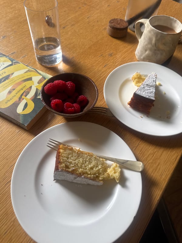 Cake slices on wooden table in NYC apartment