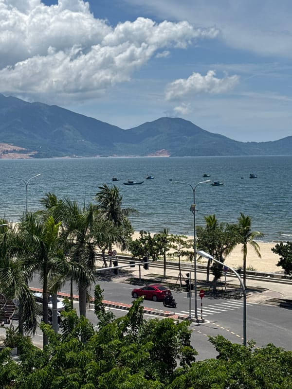 Morning views from a Da Nang beachfront room, sea to street