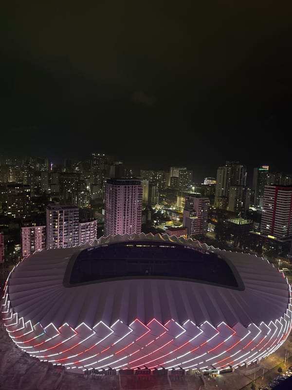 Night city aerials mixed with Van Gogh-style paintings and odd art