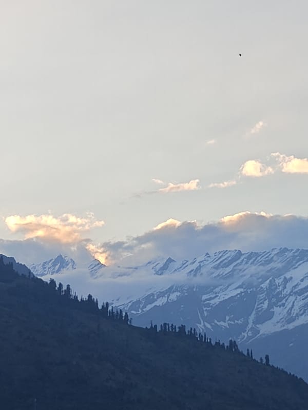 Tourist documents sweeping mountain vistas in Vashisht valley