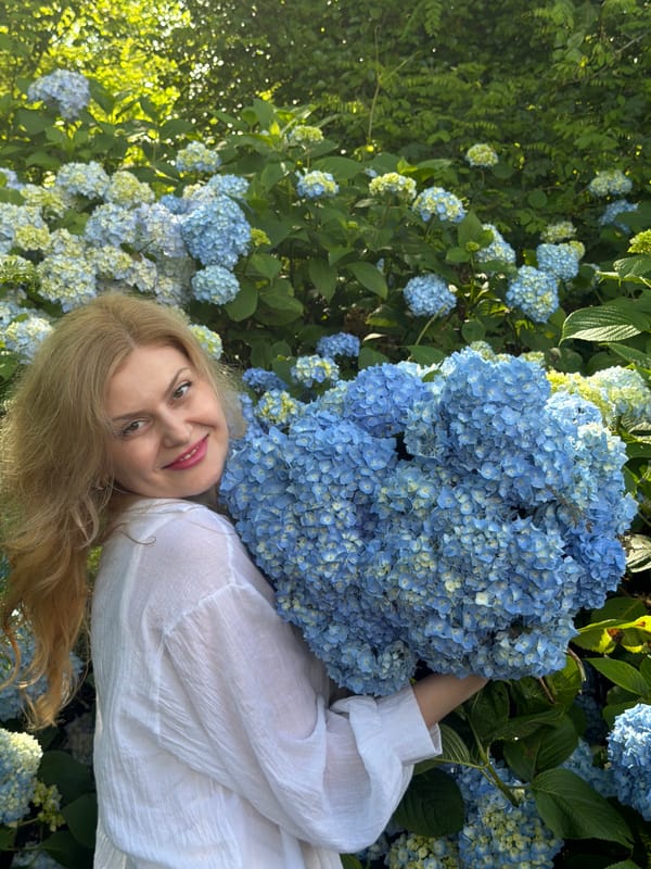 Garden visit among blooming hydrangeas in Tqwarchal, Abkhazia