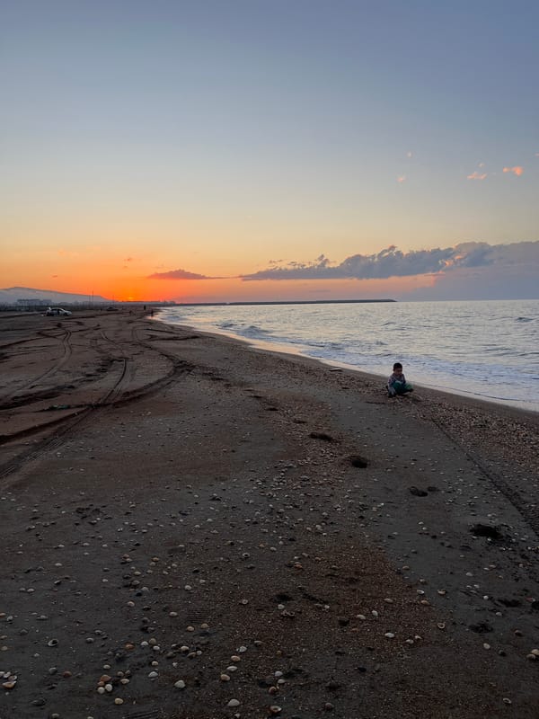 Sunset observed over beach in Kaspiysk, Russia