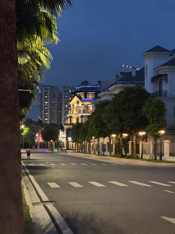 Twilight at Hanoi's urban lakeside beach and waterfront