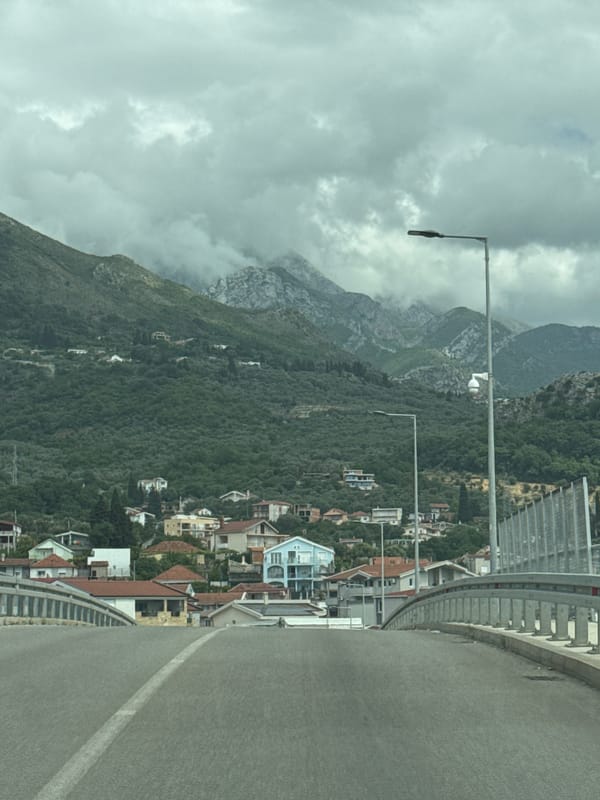 Cloudy mountain vista captured from Bar, Montenegro roadway