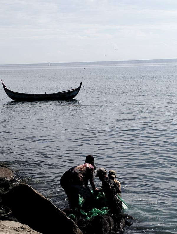 Morning fishing operations documented along Lhokseumawe Indonesia coastline