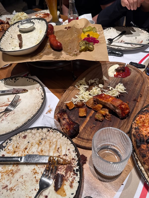 Meal remnants captured at Yerevan restaurant table