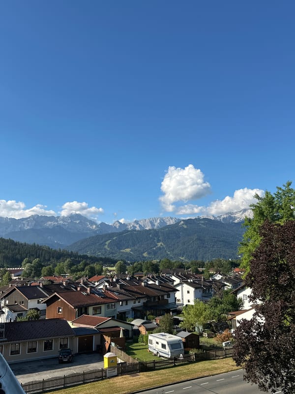 Garmisch-Partenkirchen neighborhood sits beneath the Bavarian Alps