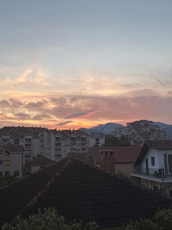 Sunset evening along Tivat's waterfront and streets