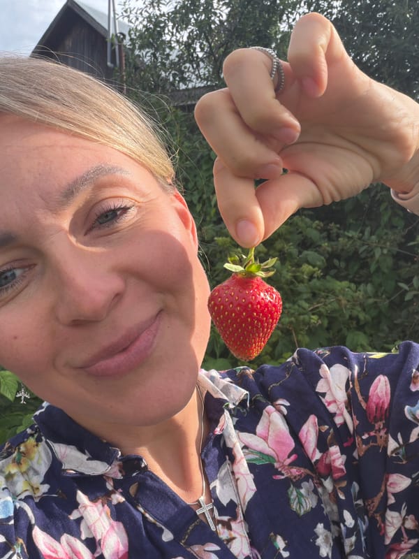 Berry picking in a Chaikovsky garden, summer afternoon.