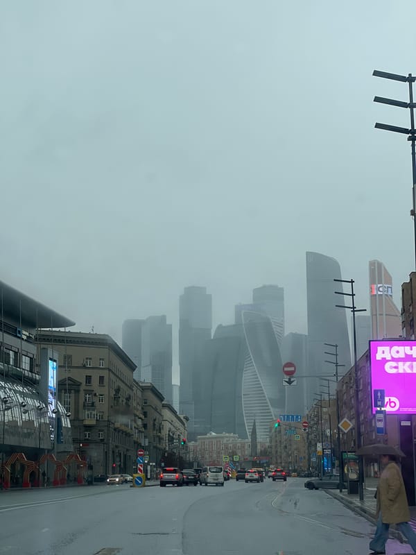 Fog and rain shroud Moscow streets, obscuring city skyline