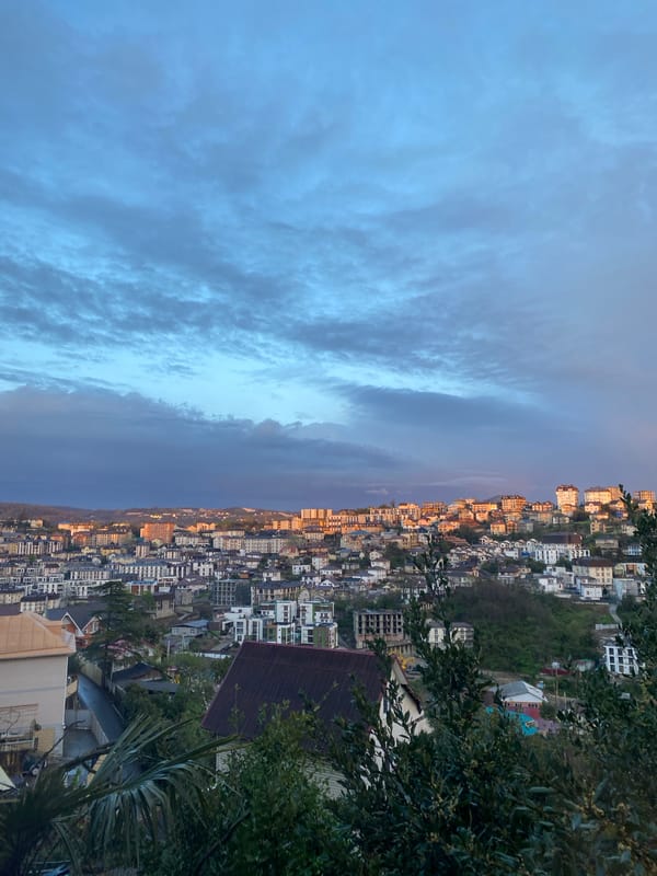 Golden hour aerial view captured over Sochi, Russia