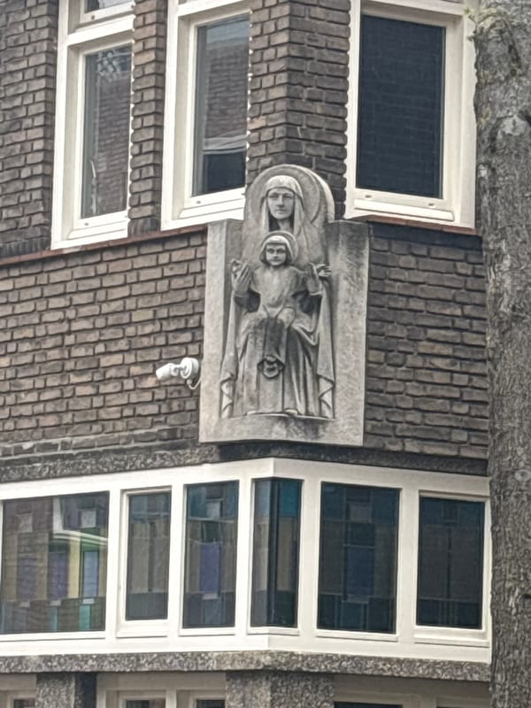 Building exterior with sculpture documented in Helmond, Netherlands