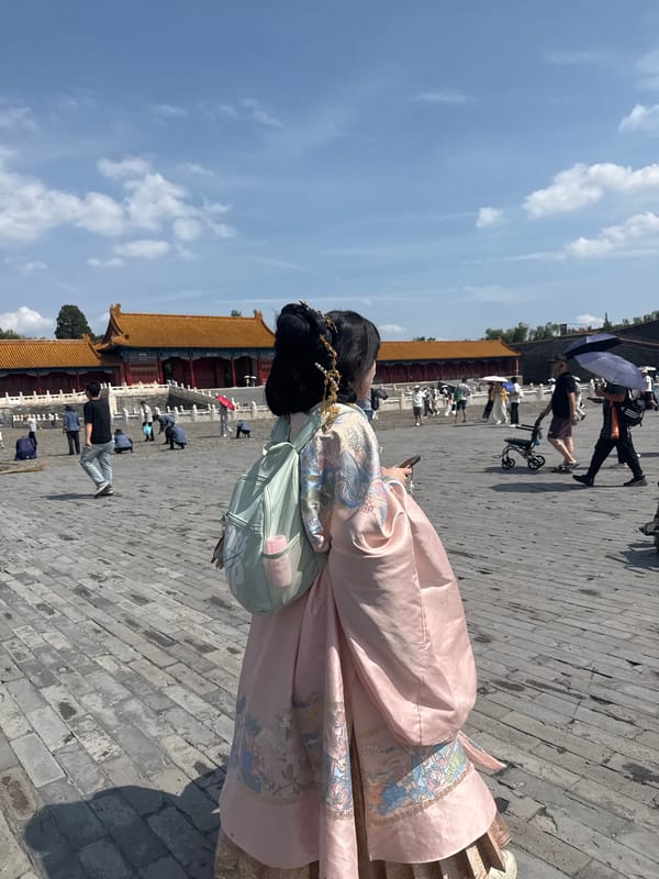 Summer crowds fill the Forbidden City on a clear morning