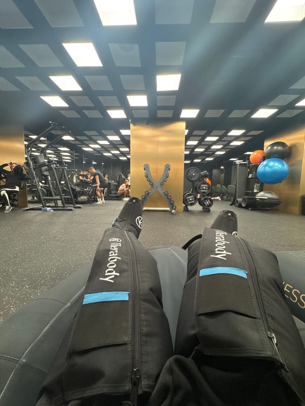 Person uses Therabody compression boots at Varna fitness center