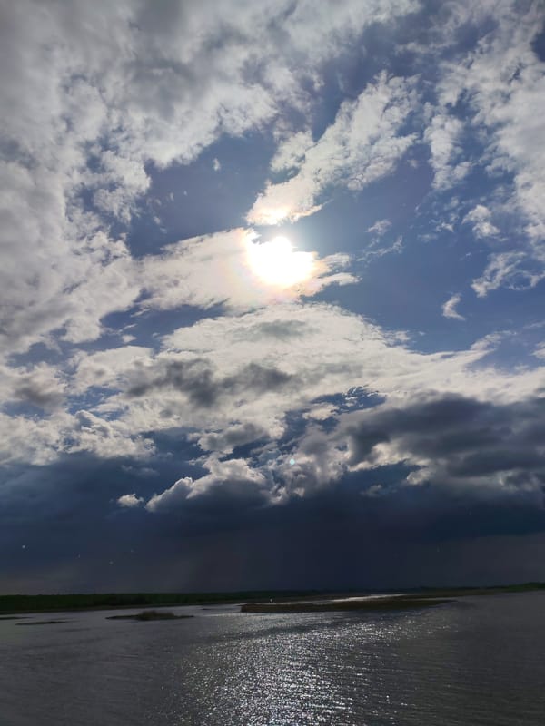 Dramatic skies over submerged church ruins in Krokhino documented