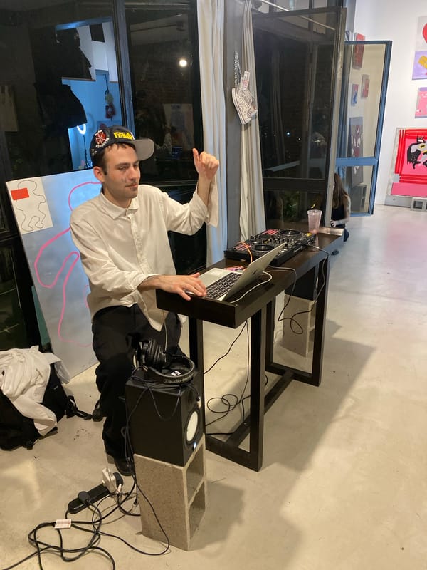 DJ performs at Buenos Aires art gallery exhibition