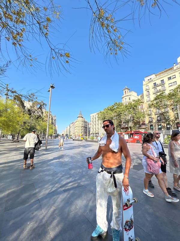 Skateboarding and street life on Las Ramblas, Barcelona