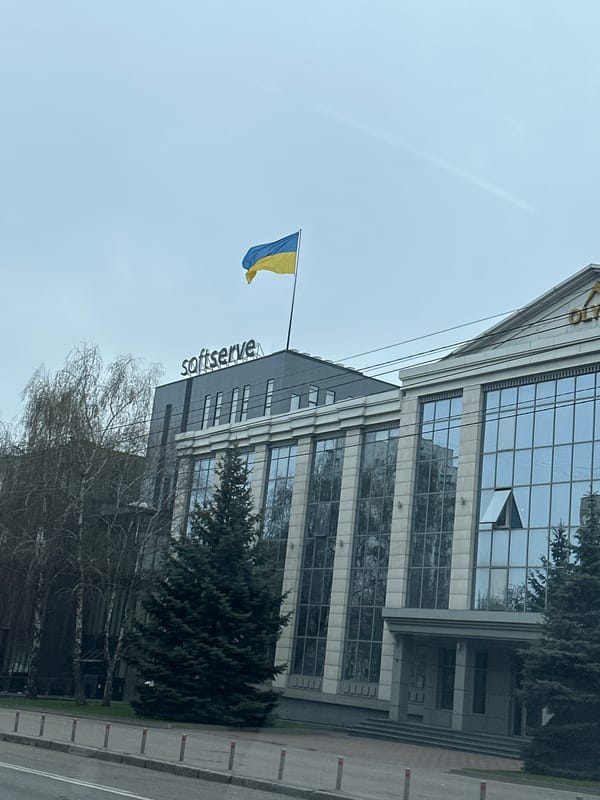 Office building with Softserve logo photographed in Kyiv