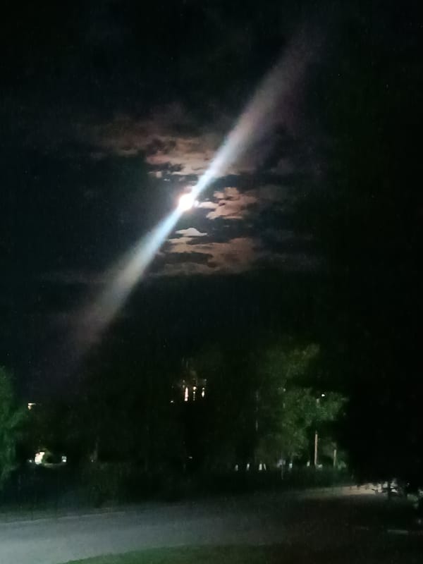 Moonlight breaks through clouds over a quiet Lisakovsk road