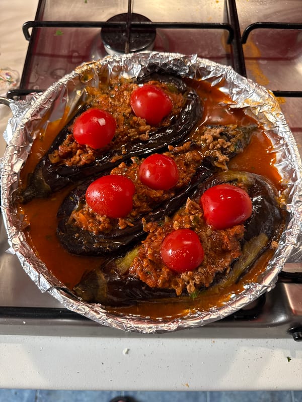 Stuffed eggplant dish prepared on Milan stovetop