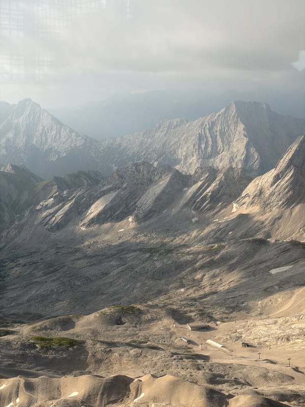 Summer morning in the Zugspitze massif, snow patches and all