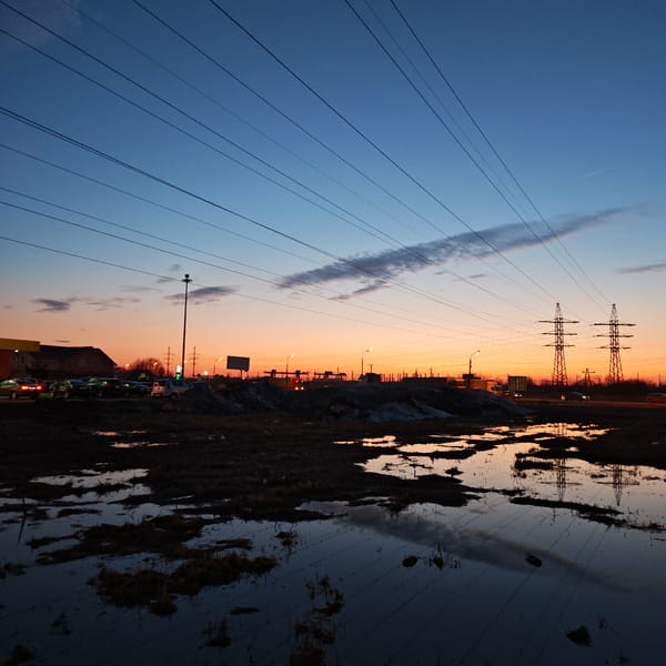 Dusk landscape captured in Rostov urban outskirts with muddy field