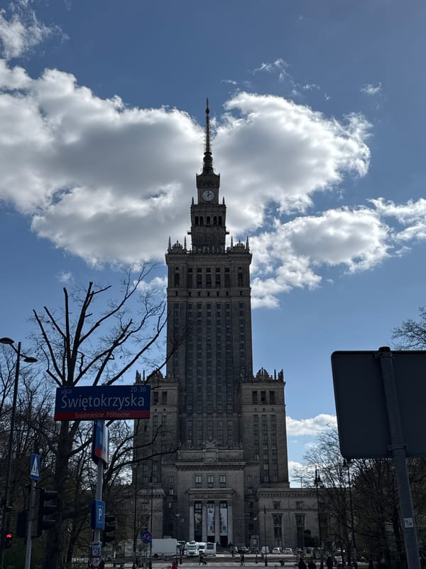 Palace of Culture and Science documented in central Warsaw