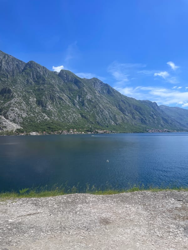 Scenic mountain bay views documented in Montenegro coastal village