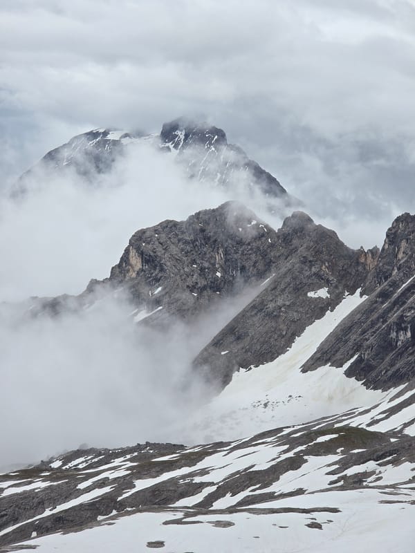 Overcast conditions shroud Zugspitze peak near Garmisch-Partenkirchen