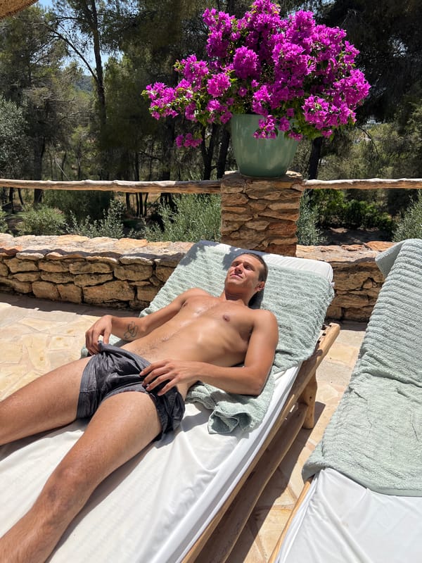 Poolside hangout at an Ibiza villa, flip into the pool included