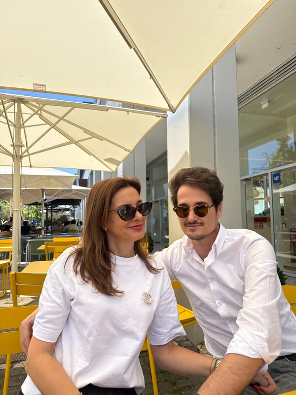 Couple enjoys outdoor café meal in Loures, Portugal