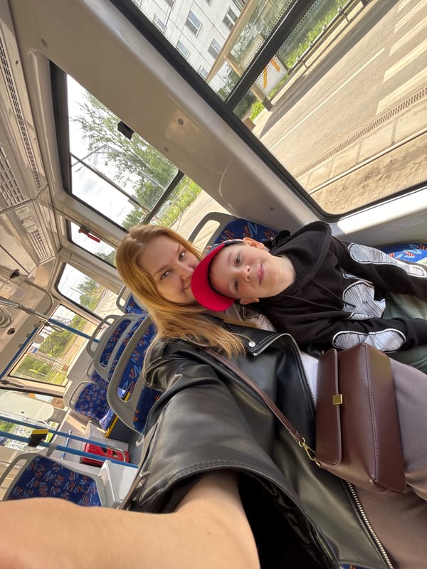 Mother and son document transit journey in Yaroslavl