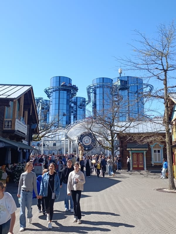 Morning crowds enjoy Europa-Park attractions and costumed performers