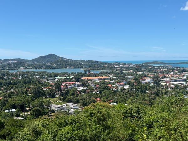 Elevated views over Baan Chaweng's tropical coastline, Koh Samui