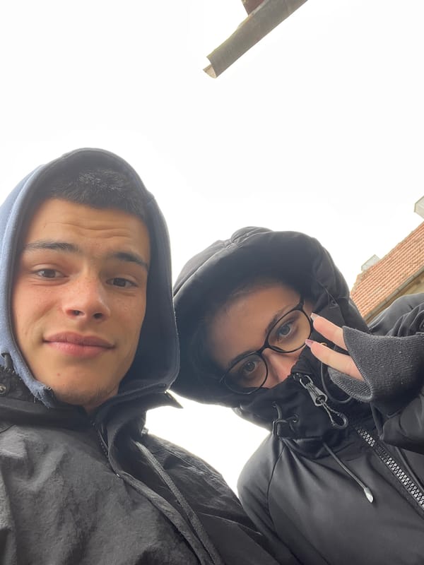 Two friends take casual selfie in Karavelovo, Bulgaria